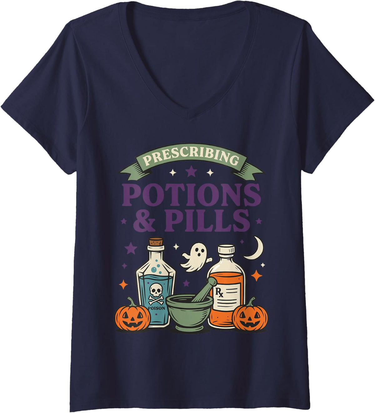 Women's Halloween Pharmacist V-Neck T-Shirt - Navy Blue