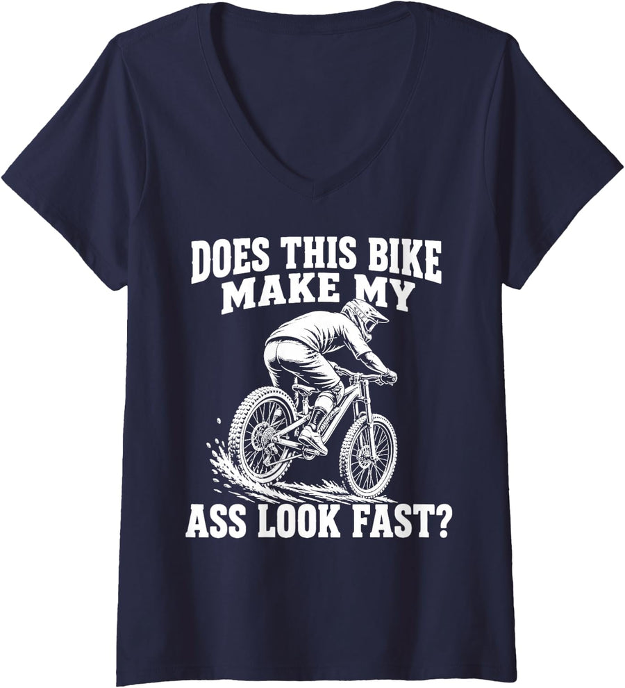 Women's Funny Downhill Mountain Bike Trail Racing MTB Rider V-Neck T-Shirt - Navy Blue