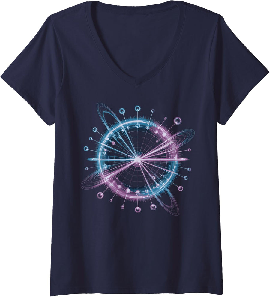 Women's Higgs Boson Physics Quantum Mechanics Science Lover Teacher V-Neck T-Shirt - Navy Blue