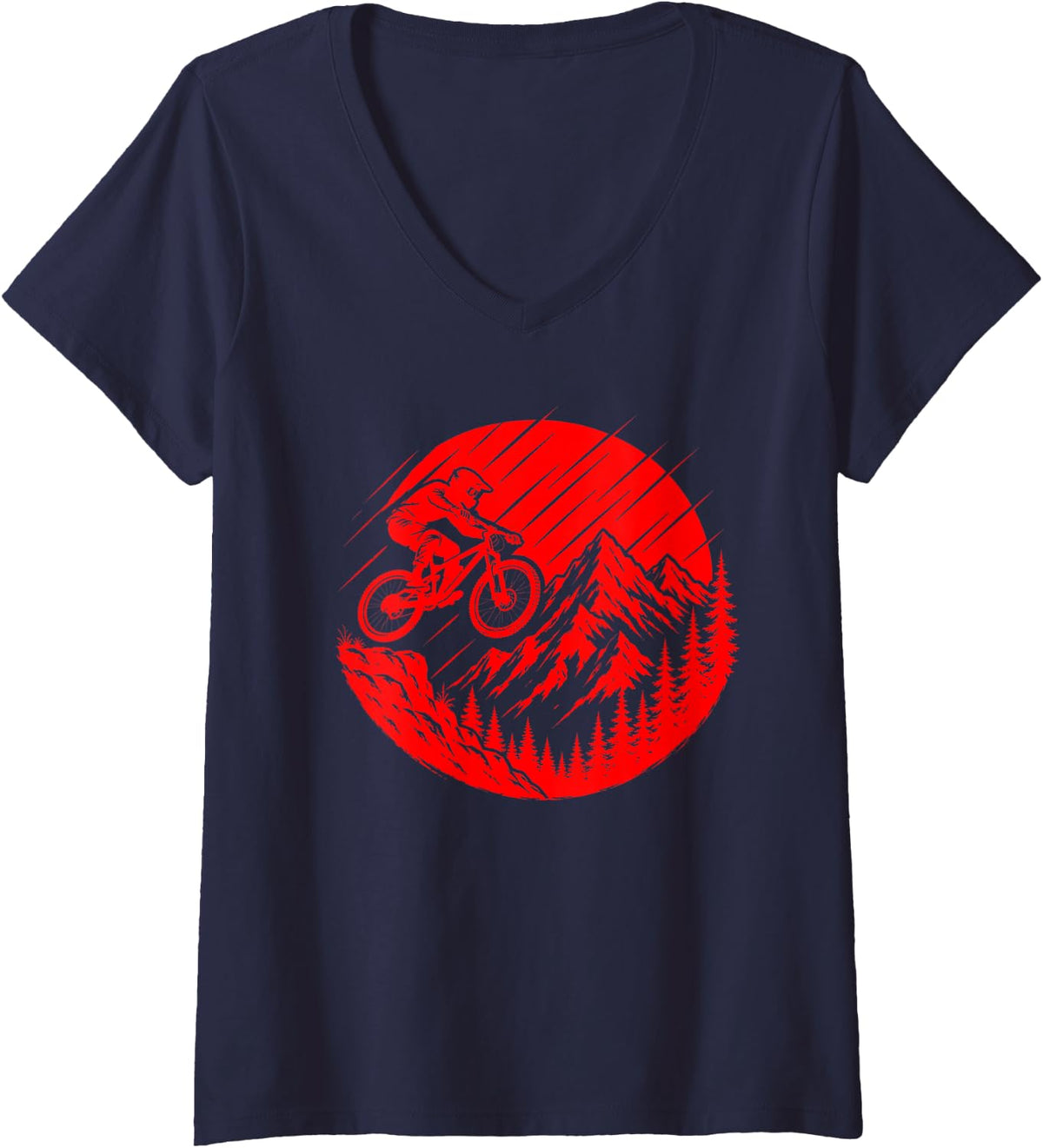 Women's Mountain Bike Downhill Rider Trail V-Neck T-Shirt - Navy Blue
