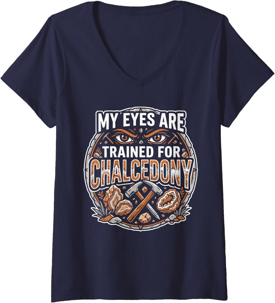 Women's Rock Collecting Rockhounding Rock Collector Agate Hunting V-Neck T-Shirt - Navy Blue