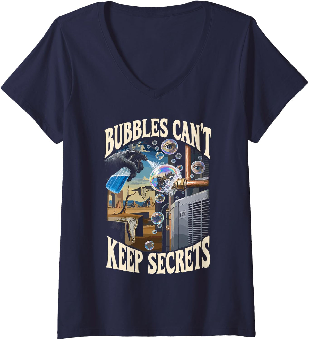 Women's Funny HVAC Tech HVAC Technician Leak Bubbles V-Neck T-Shirt - Navy Blue