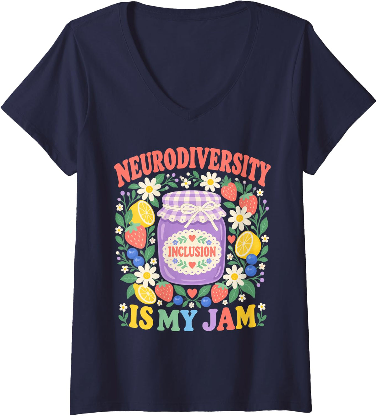 Women's Neurodiversity is My Jam Ability Connection Acceptance V-Neck T-Shirt - Navy Blue