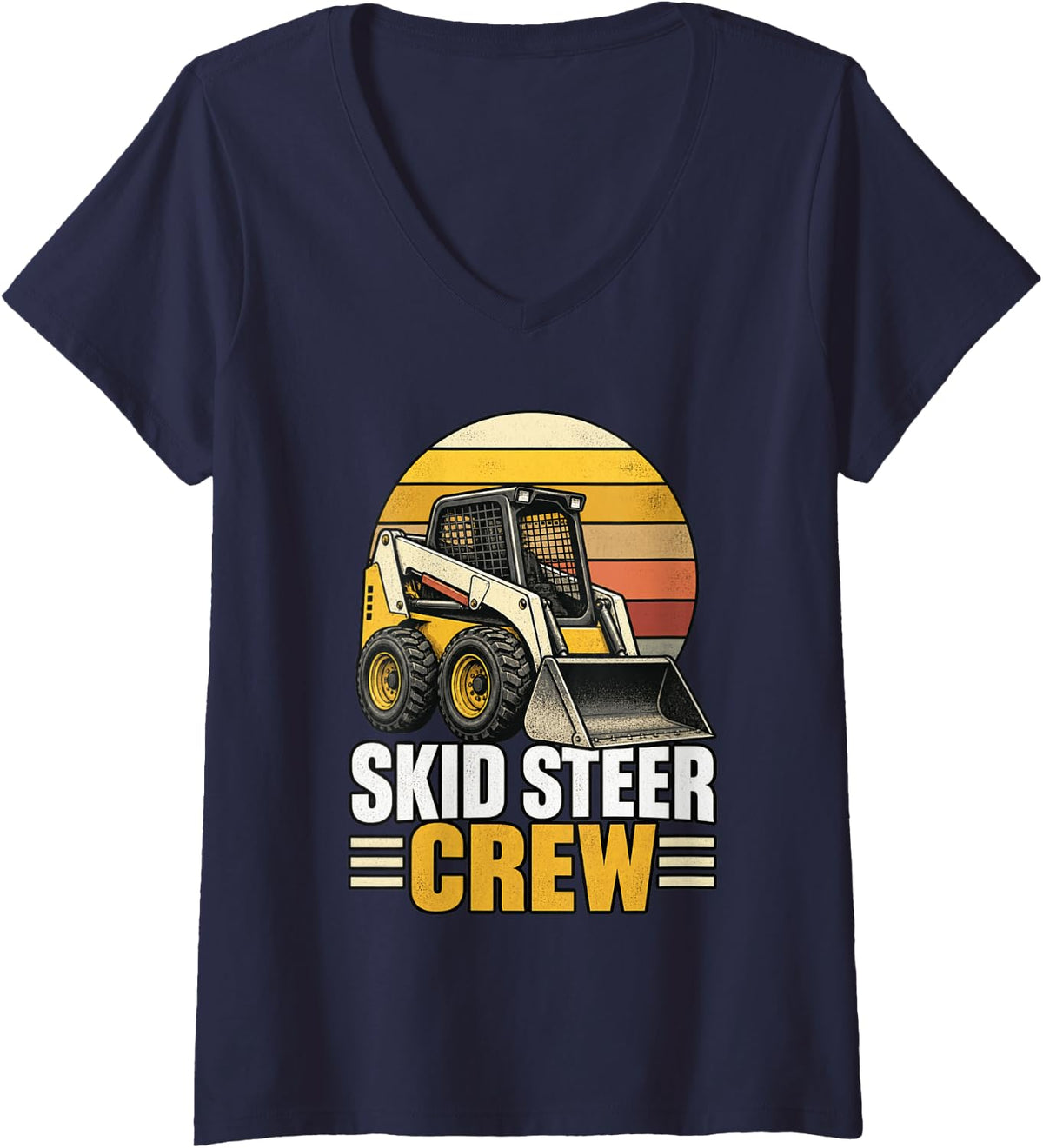 Women's Skid Steer Crew Construction Equipment Operator V-Neck T-Shirt - Navy Blue