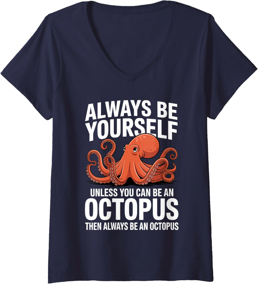 Women's Cool Octopus Art for Men Women Kids Kraken Tentacles Octopus V-Neck T-Shirt - Navy Blue