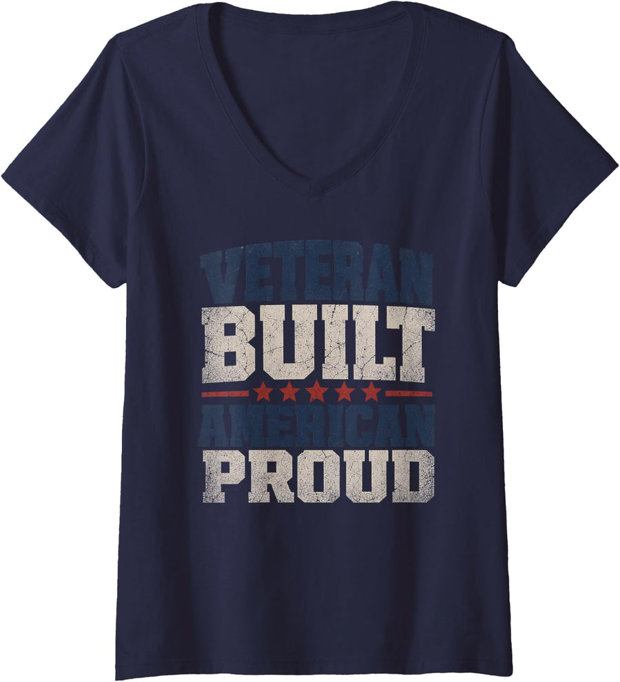 Women's Veterans Day American Proud Veteran V-Neck T-Shirt - Navy Blue
