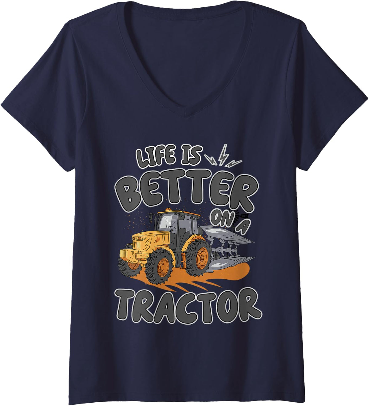 Women's Farming Kids Farmer Tractor Life is Better On A Tractor V-Neck T-Shirt - Navy Blue