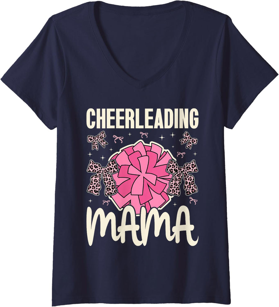 Women's Cheer Cheerleader Cheerleading Lover Cute Mom Women Mama V-Neck T-Shirt - Navy Blue