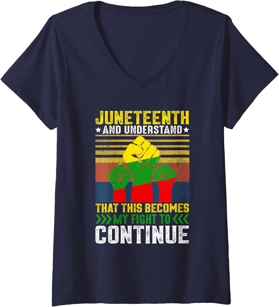 Women's Fight to Continue - Juneenth V-Neck T-Shirt - Navy Blue