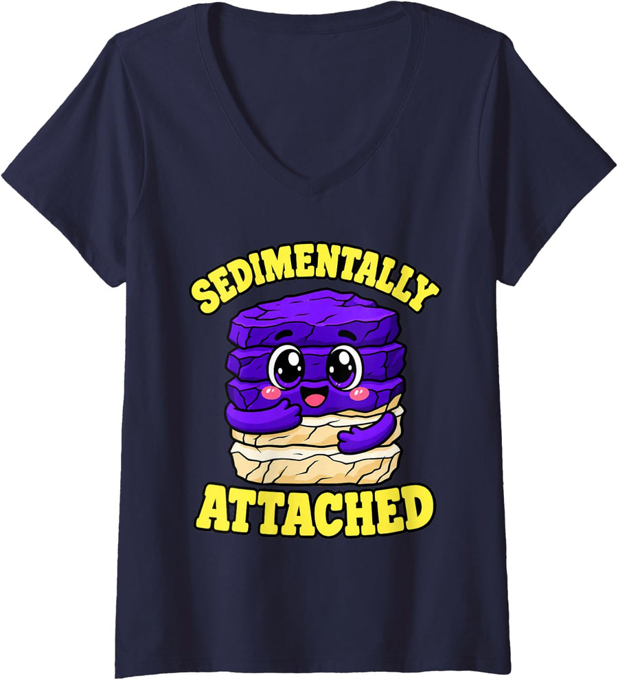 Women's Geology Sedimentally Attached Funny Cute Stone Collector V-Neck T-Shirt - Navy Blue