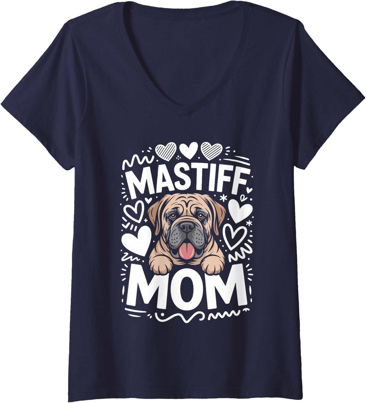 Women's Mastiff Mom Mastiffs V-Neck T-Shirt - Navy Blue