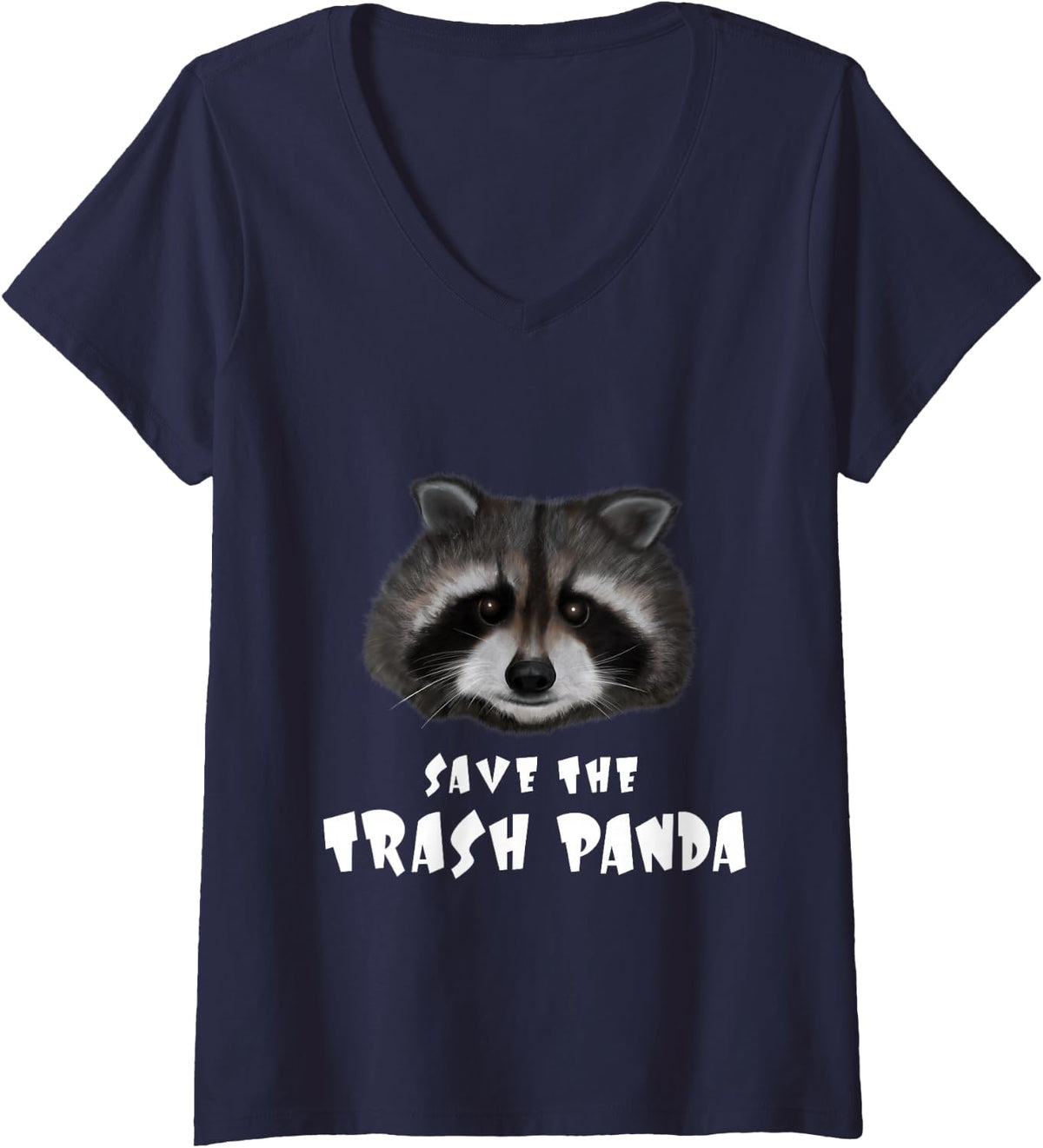 Women's Save the Trash Panda - Funny Raccoon Lover Design V-Neck T-Shirt - Navy Blue