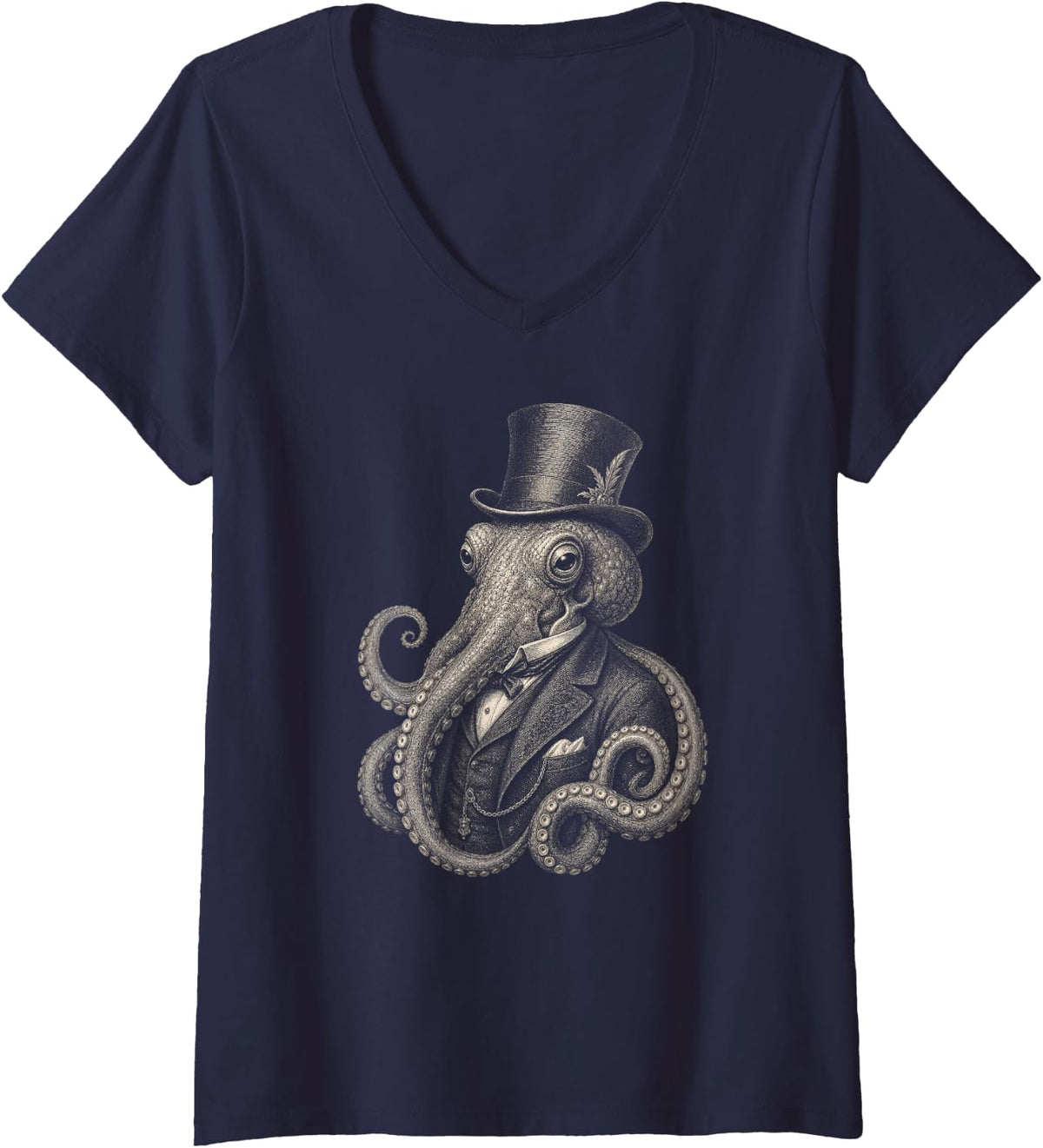 Women's Octopus Kraken Meme Funny V-Neck T-Shirt - Navy Blue