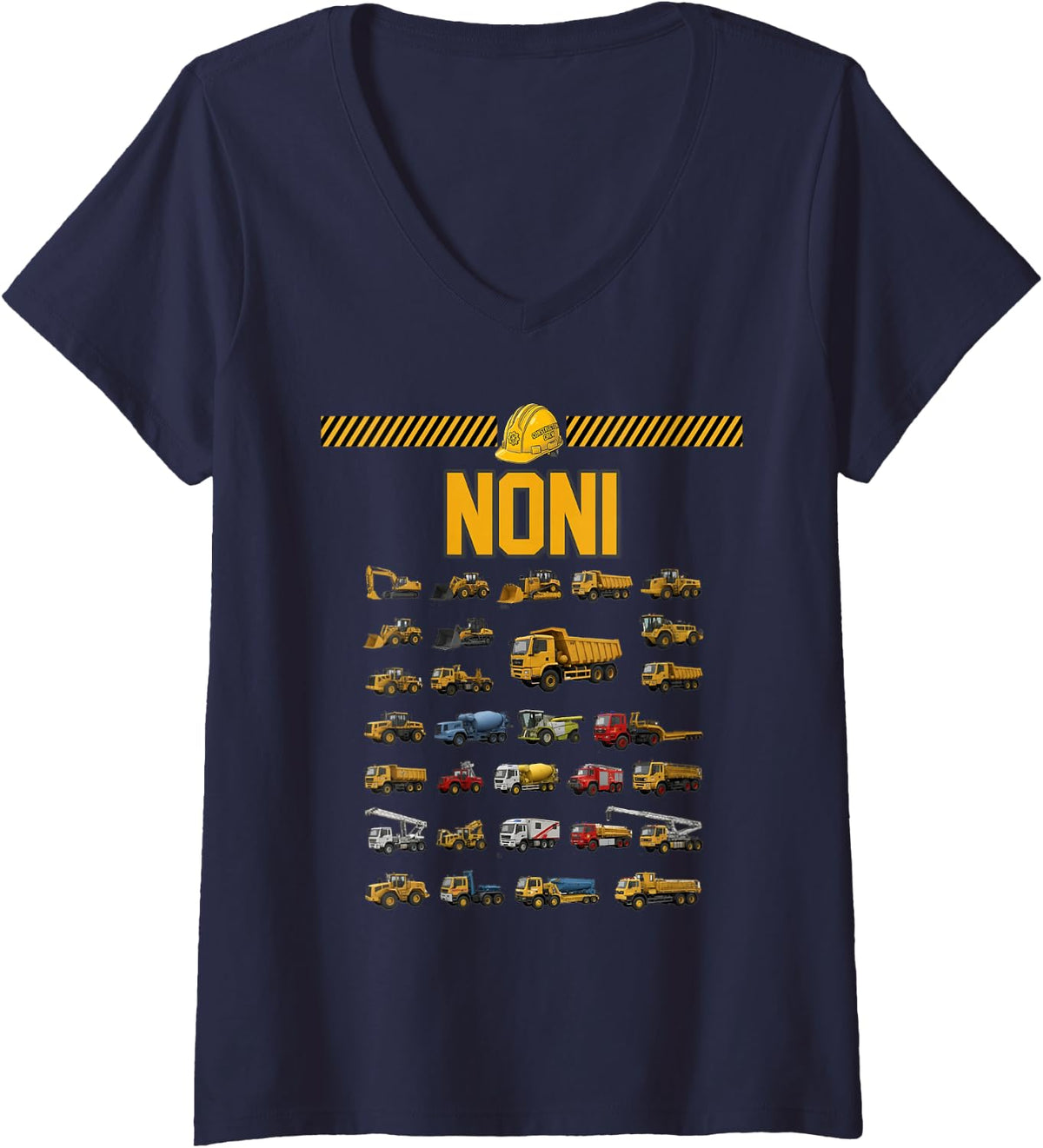 Women's Construction Truck Excavator Noni Birthday Men Kid Famil V-Neck T-Shirt - Navy Blue