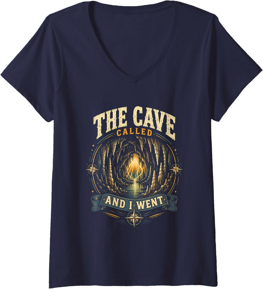 Women's Virginia Caverns - Cave Exploration and Geology V-Neck T-Shirt - Navy Blue
