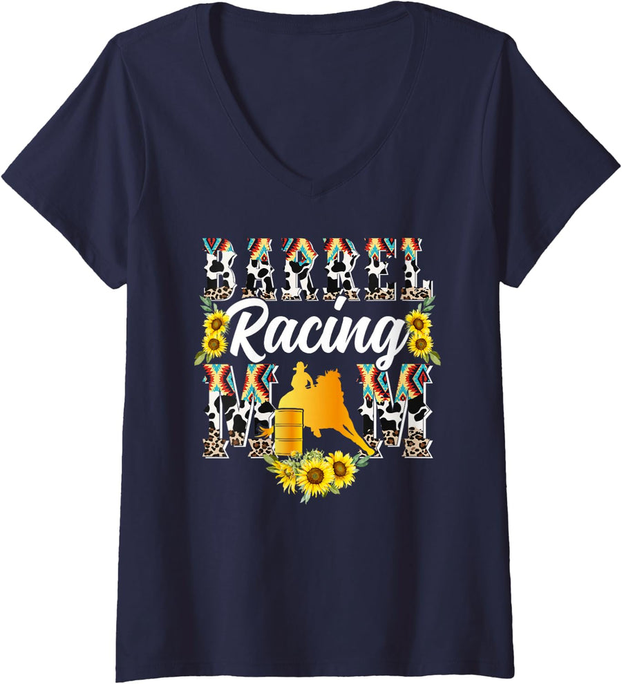 Women's Barrel Racing Mom Barrel Race Mama Barrel Racer Mom V-Neck T-Shirt - Navy Blue