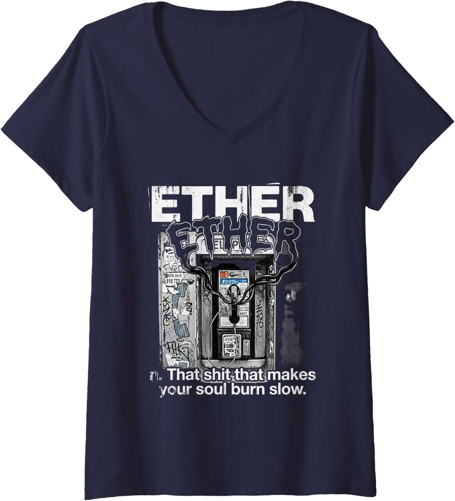 Women's Ether Tshirt Music Rap Oldschool Hiphop Urban Streetwear V-Neck T-Shirt - Navy Blue