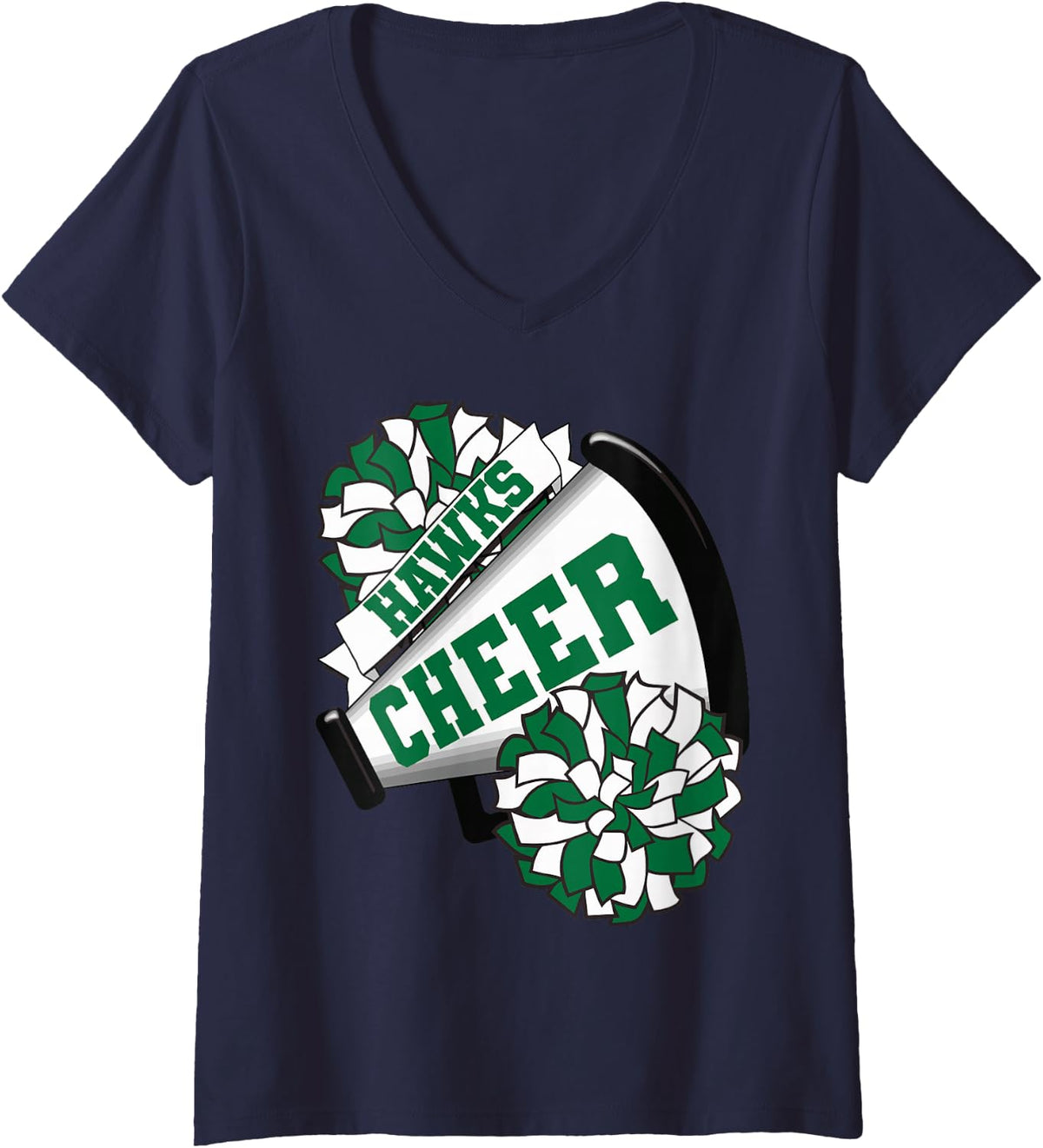 Womens Hawks Cheer Back To School Cheerleading Spirit G V-Neck T-Shirt - Navy Blue
