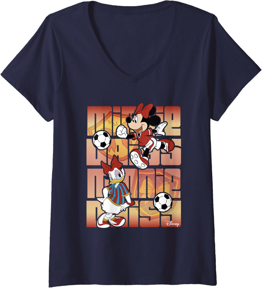 Women's Disney Mickey Mouse Soccer Minnie & Daisy V-Neck T-Shirt - Navy Blue