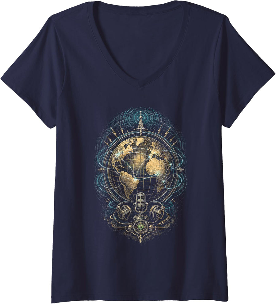 Women's Amateur Radio Ham Operator V-Neck T-Shirt - Navy Blue