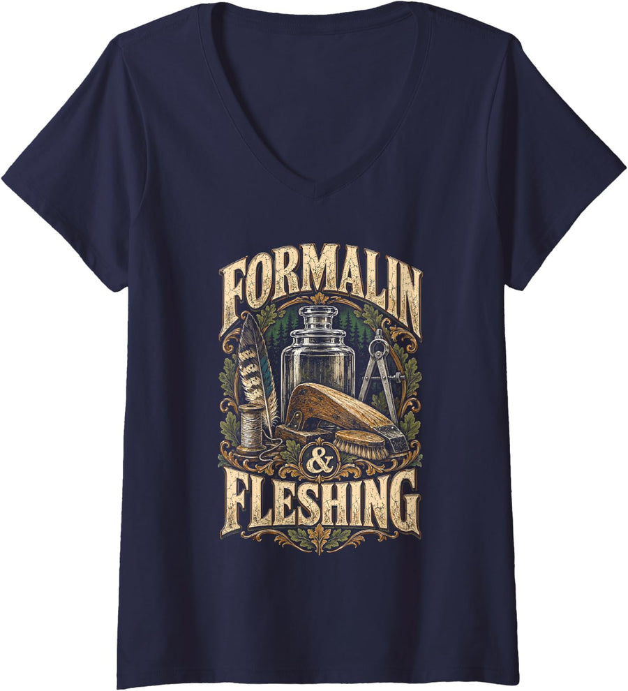Women's Taxidermist Taxidermy Formalin & Fleshing V-Neck T-Shirt - Navy Blue