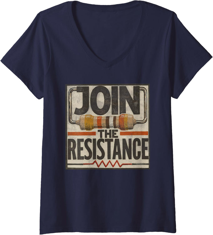 Women's Electrical Resistor Join The Resistance V-Neck T-Shirt - Navy Blue