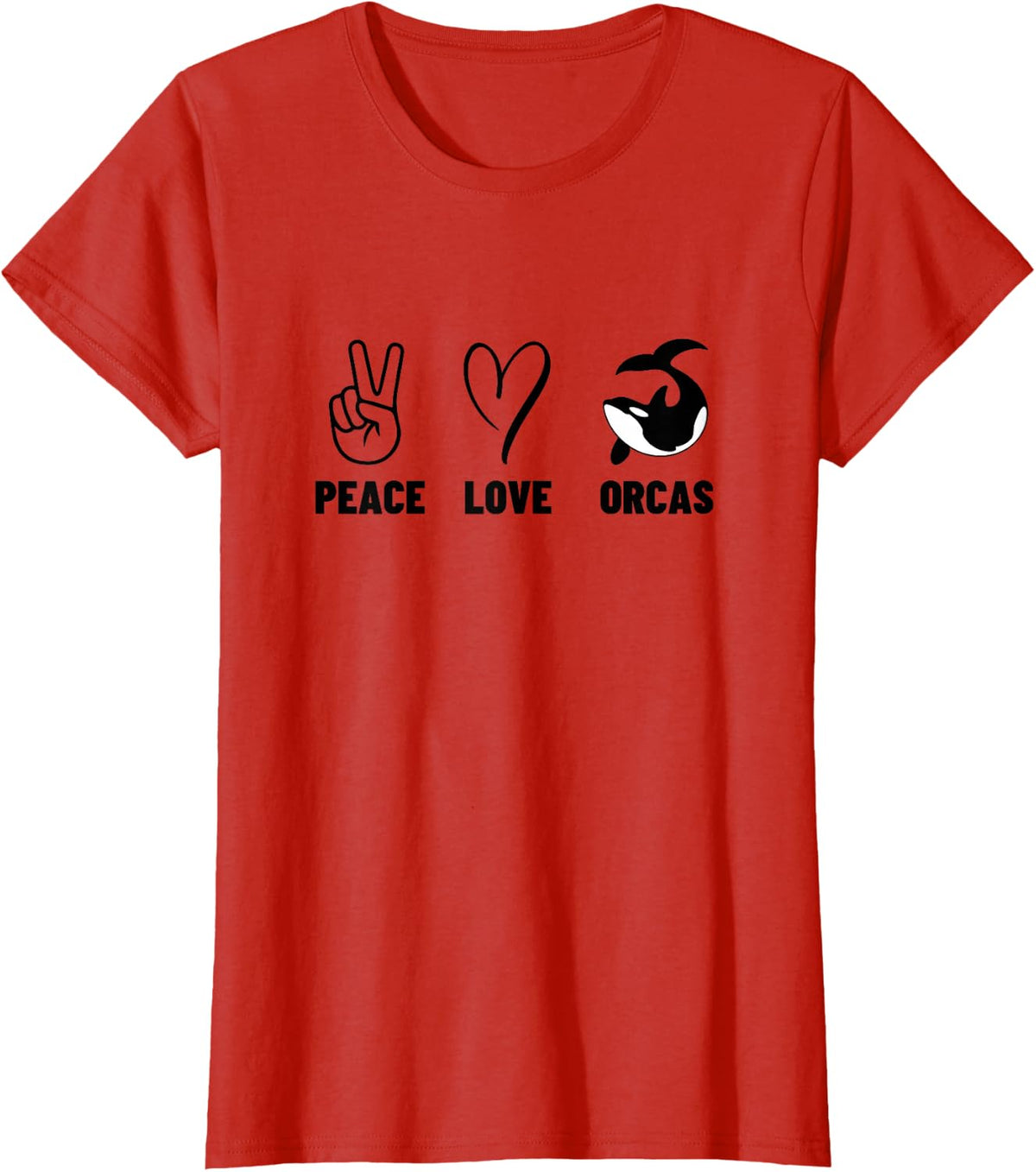 Peace Love Orcas Men Women Cute Whale Orca T-Shirt - Red