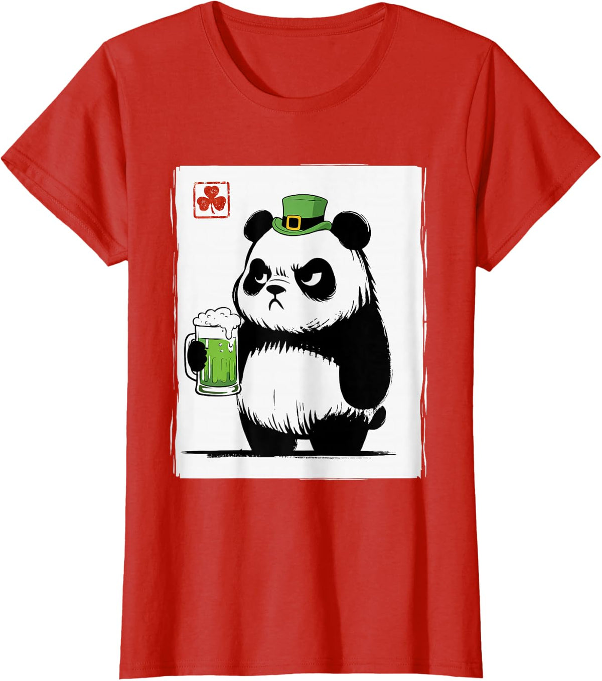 Grumpy Panda St Patty's Shamrock Beer Funny St Patrick's Day T-Shirt - Red