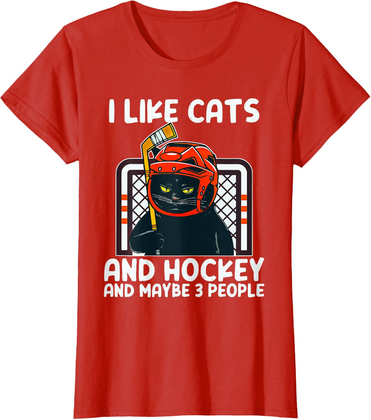 I Like Cats And Hockey And Maybe 3 People Black Catsc T-Shirt - Red