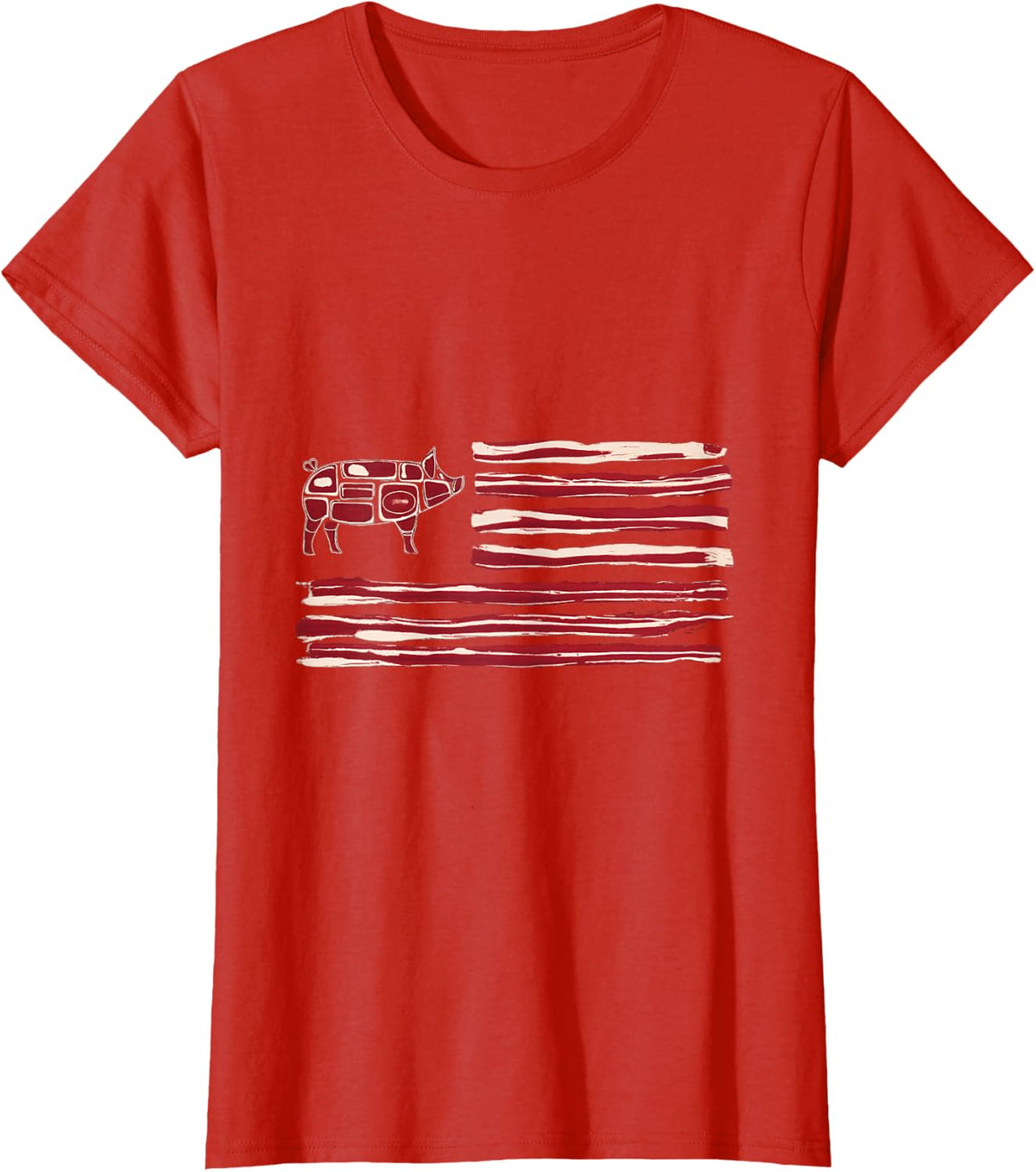 Bacon Flag Pig American Patriot Cooking Grill T-Shirt - Red