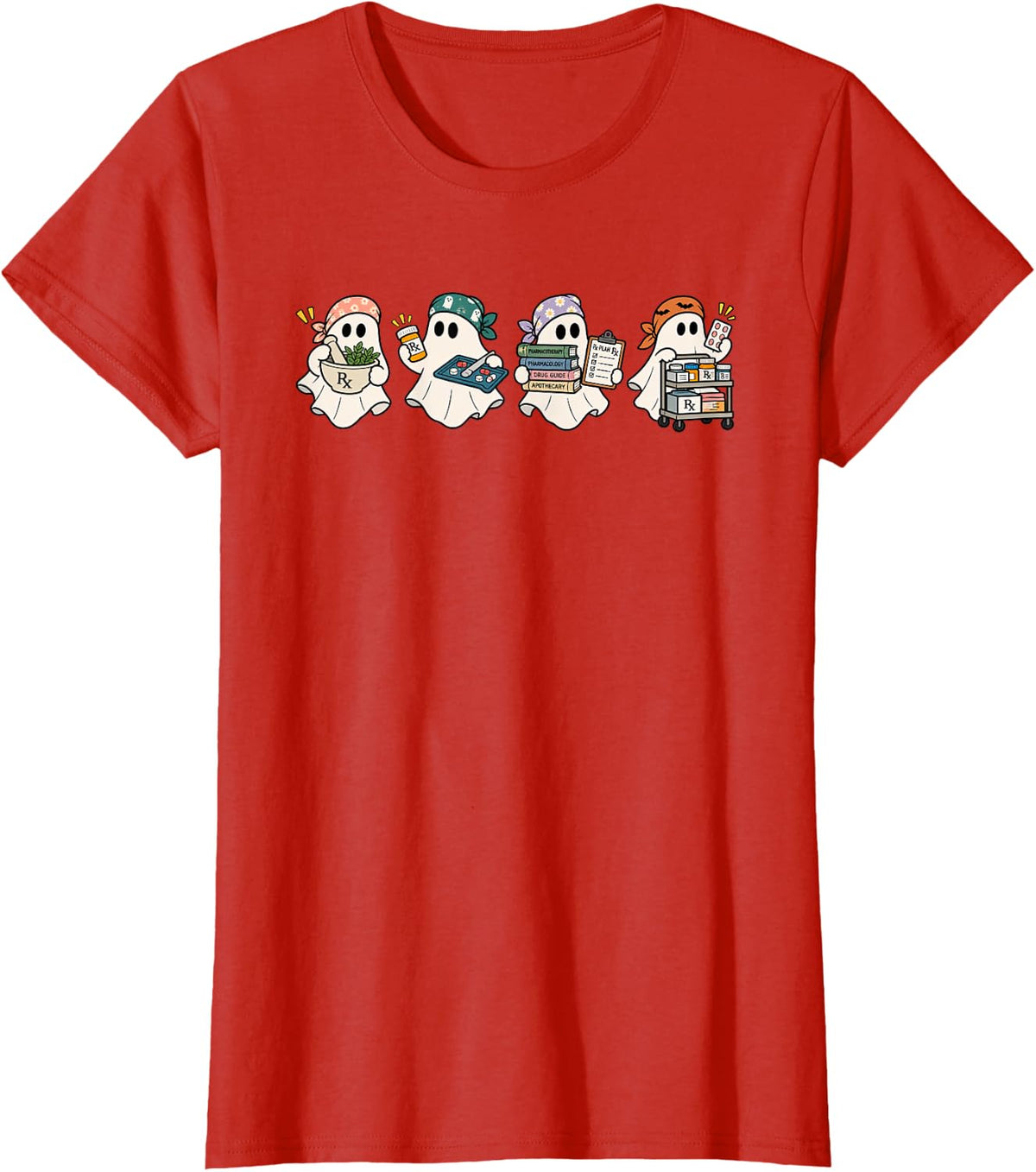 Halloween Pharmacist Ghost Rx Spooky Pharmacy Tech T-Shirt - Red