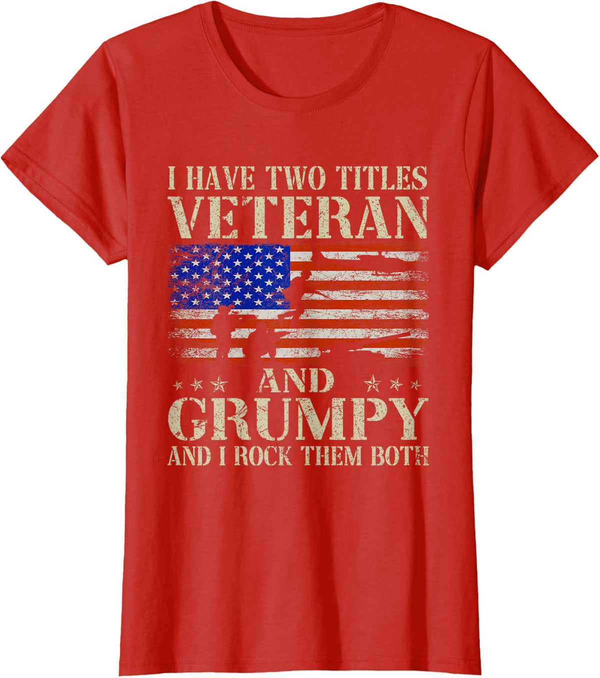 Two Titles Veteran Grumpy USA Flag Funny Gifts Papa Grandpa T-Shirt - Red