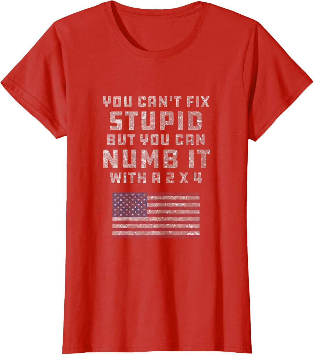 You Can't Fix Stupid But You Can Numb it With a 2x4 Joke T-Shirt - Red
