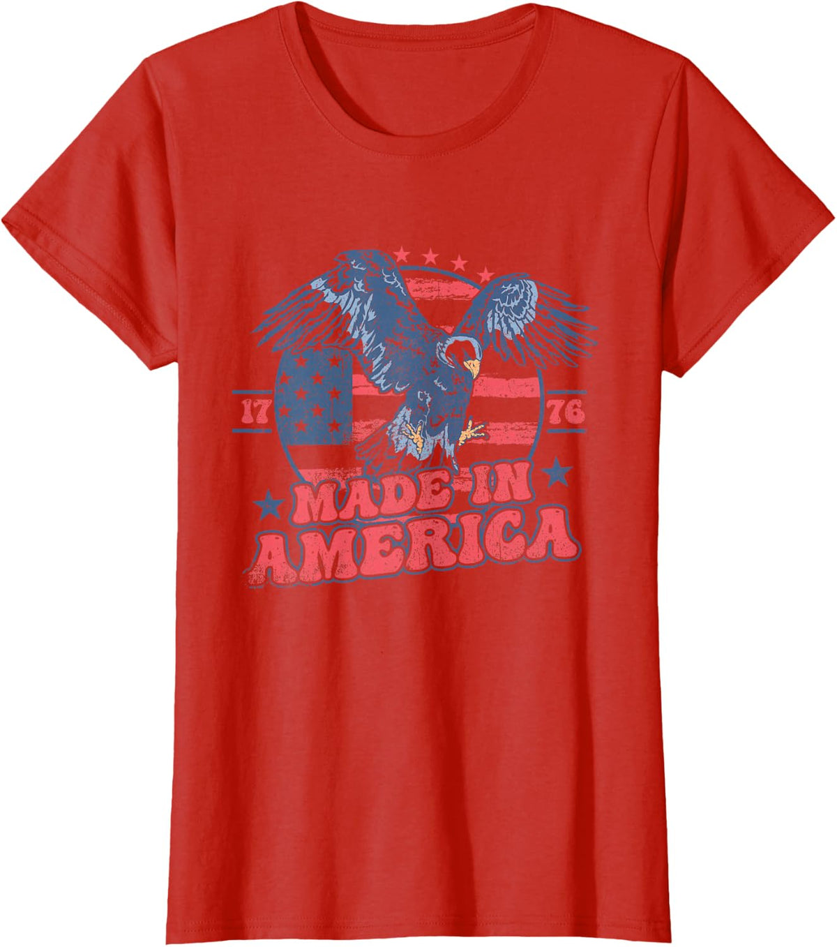 4th of July Groovy Eagle 1776 Made In America Vintage Retro T-Shirt - Red