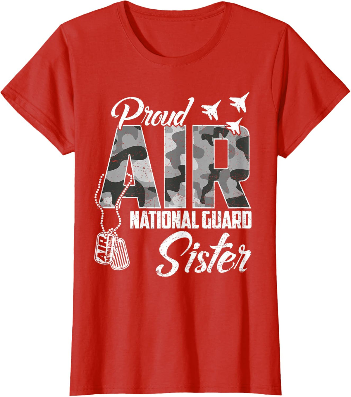 Proud Air National Guard Sister US Camo Family Matching T-Shirt - Red