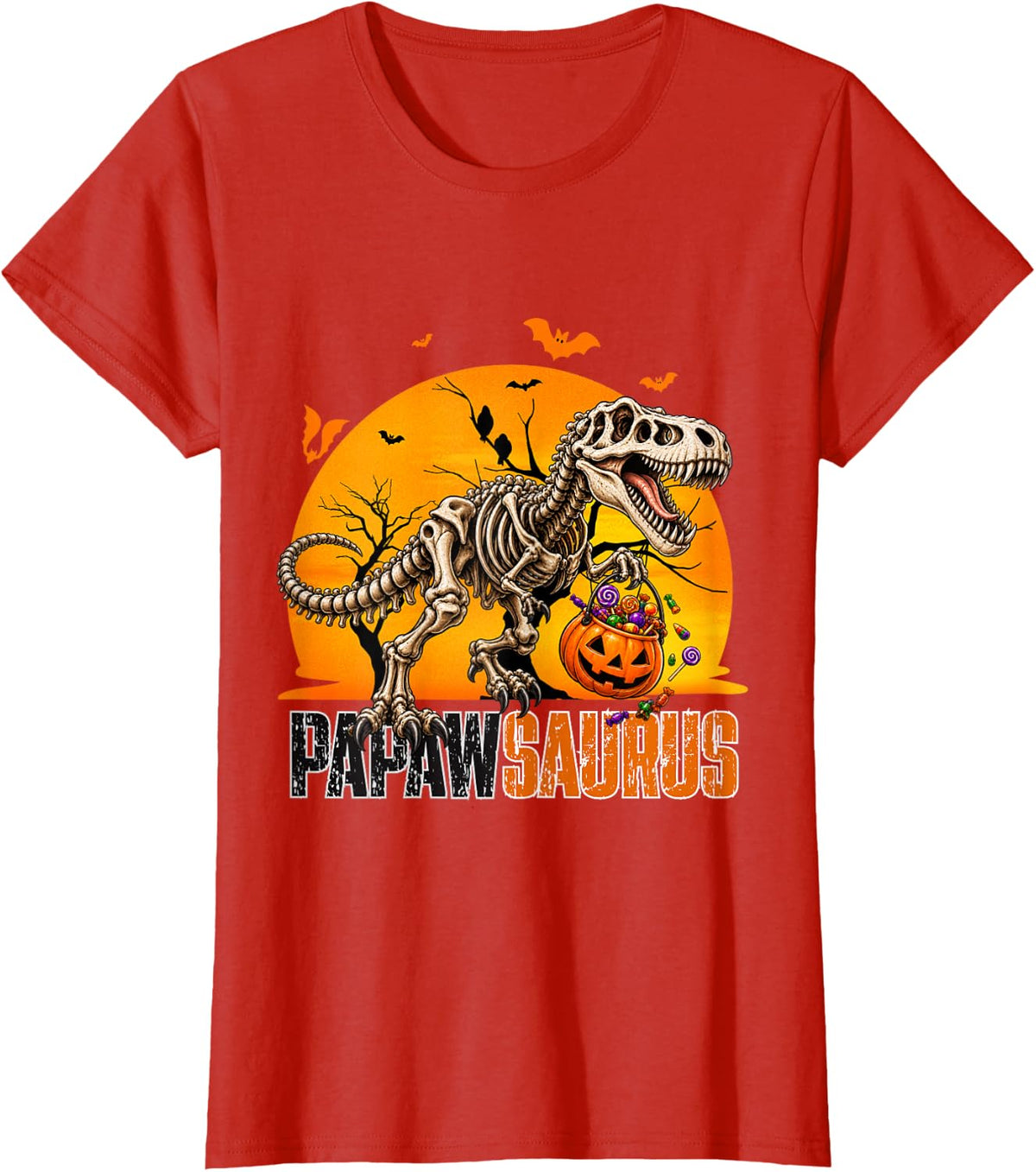 Papawsaurus Dinosaur Skeleton Halloween Papaw Saurus T-Shirt - Red