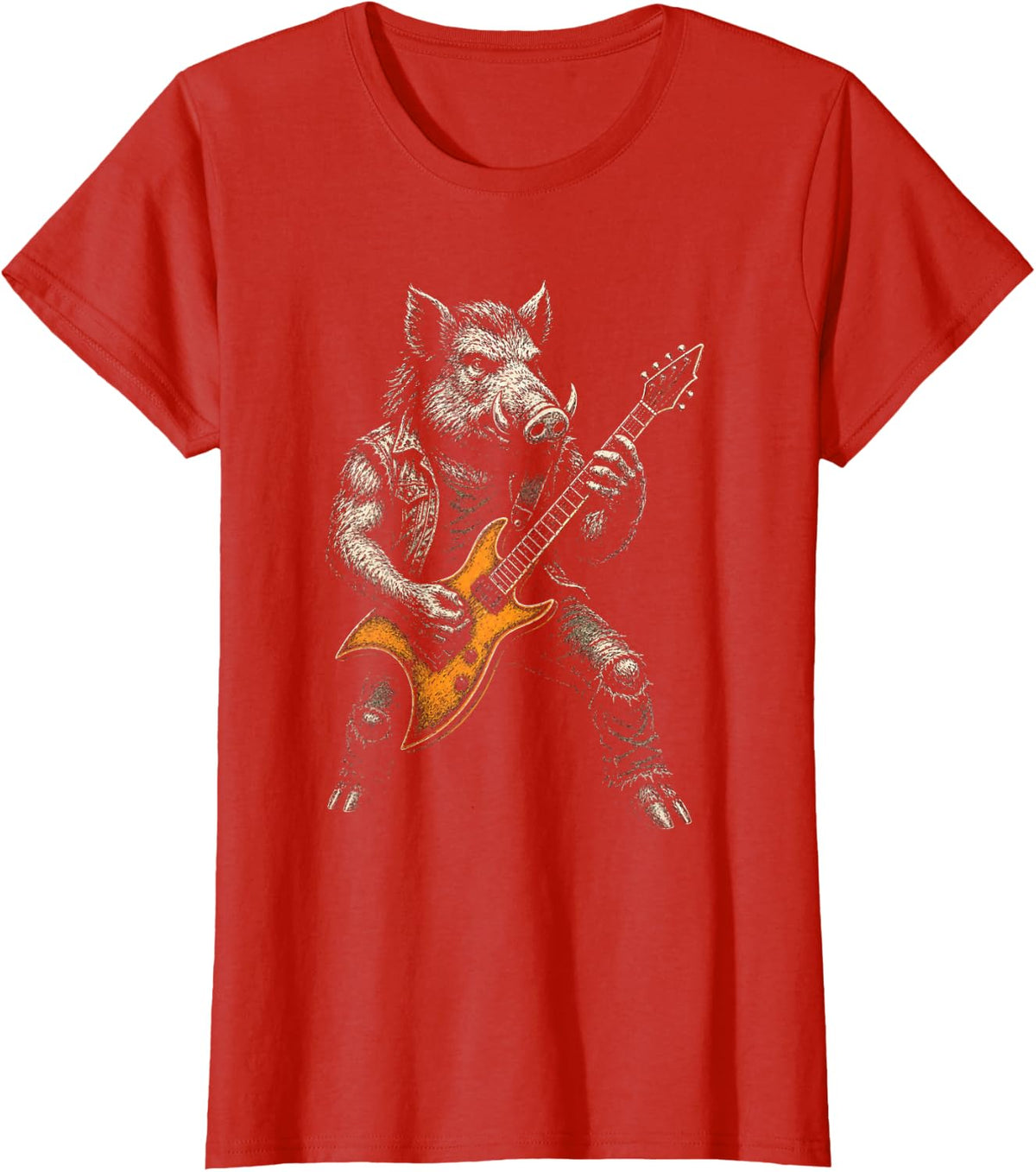 Guitar Boar Punk Rock Mohawk Guitarist Player Gift T-Shirt - Red