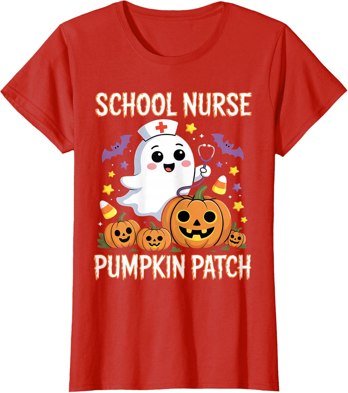 School Nurse Halloween Shirt School Nurse Pumpkin Patch T-Shirt - Red