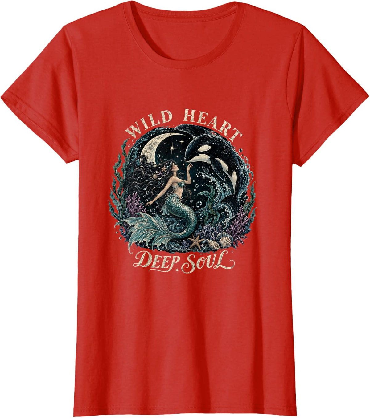 Mermaid Ocean Animal Lover Orca Wild Heart Deep Soul T-Shirt - Red