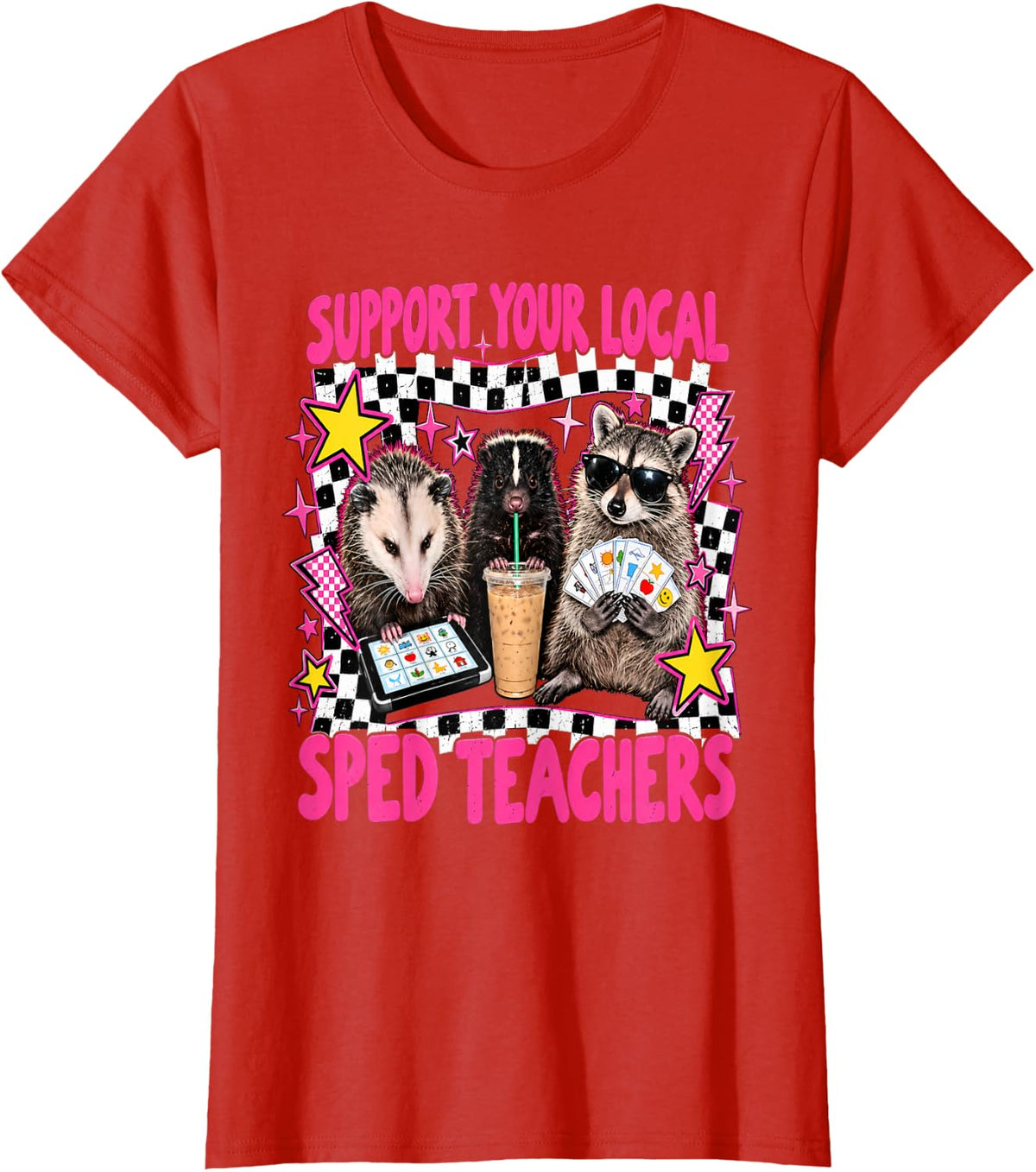 Support Your Local SPED Teacher Raccoon T-Shirt - Red