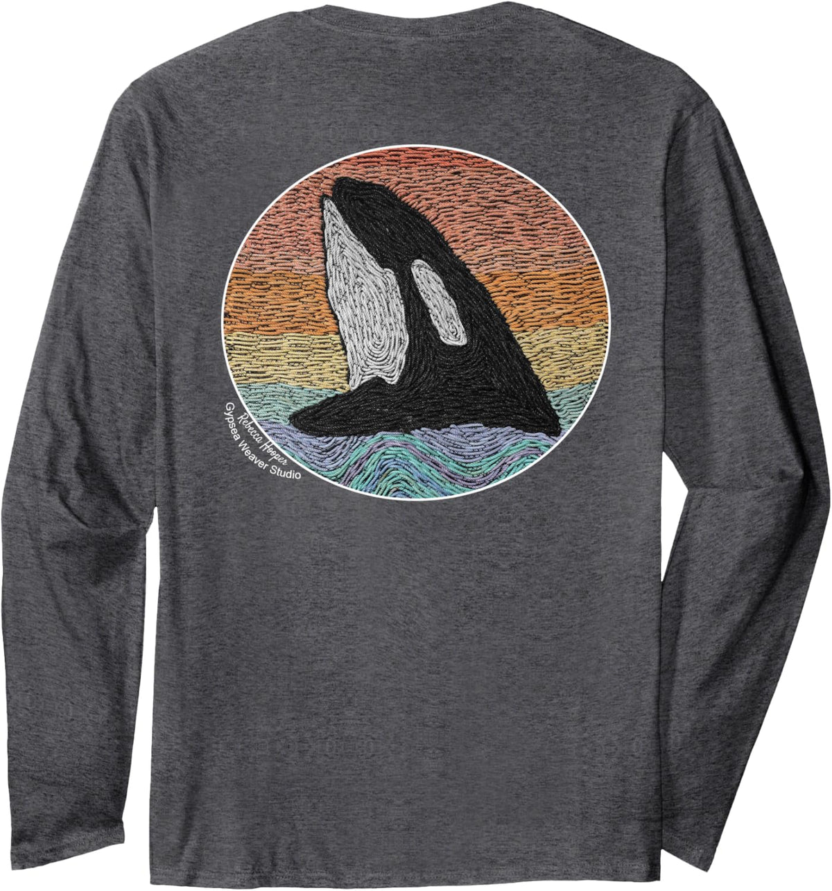 Killer Whale Orca Art by Rebecca Hooper - Back Print Long Sleeve T-Shirt - Adult Unisex Dark Heather Grey
