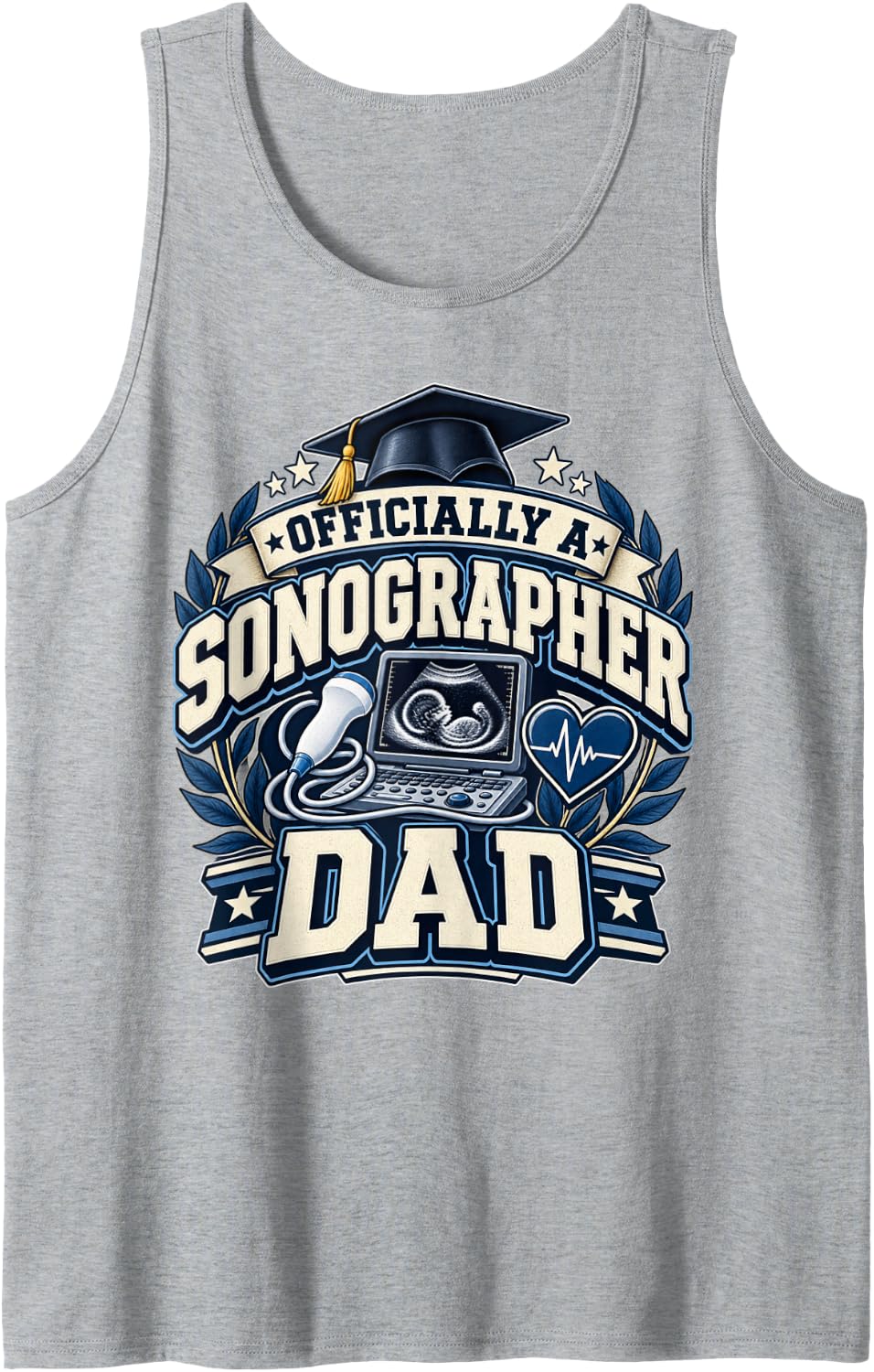 Men's Officially A Sonographer Dad Ultrasound Tech Graduation Sleeveless Tank Top - Heather Grey