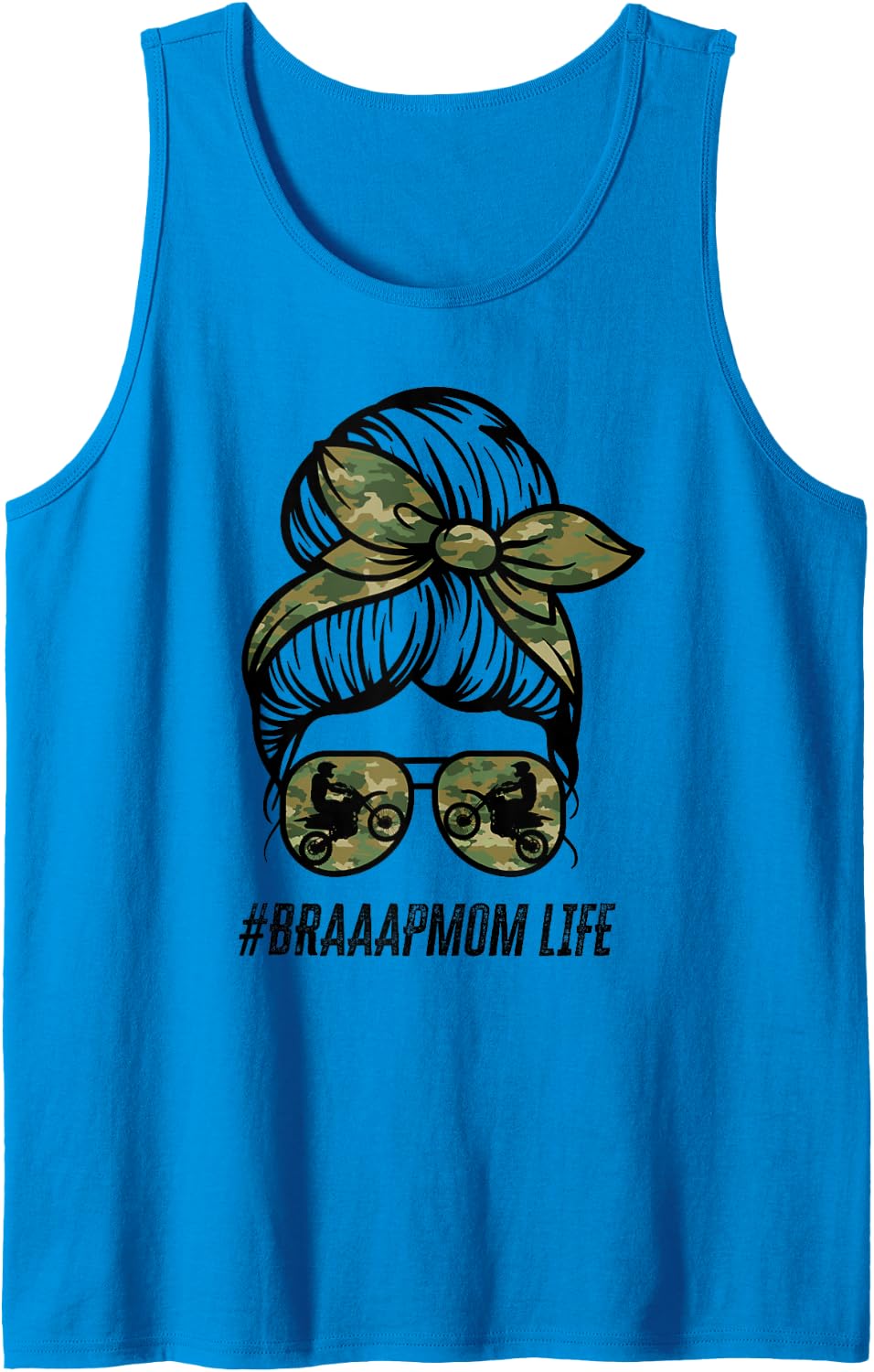 Braaap Mom Life Dirt Bike Motocross Messy Bun dirt bike Tank Top - Sapphire Blue