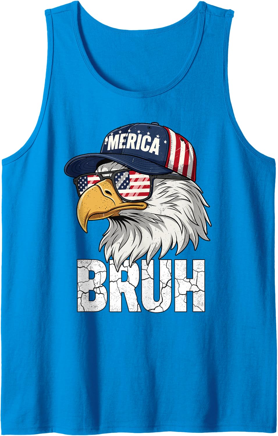 Merica Bruh Funny Patriotic Bald Eagle 4th of July Graphic Tank Top - Sapphire Blue