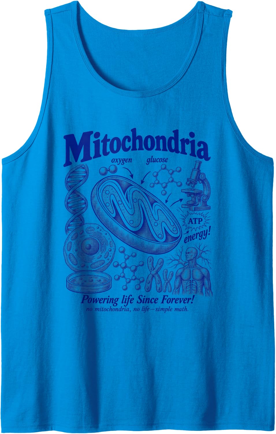 Biology Teacher Tshirt Mitochondria Cell Funny Science Gift Sleeveless Tank Top - Sapphire Blue