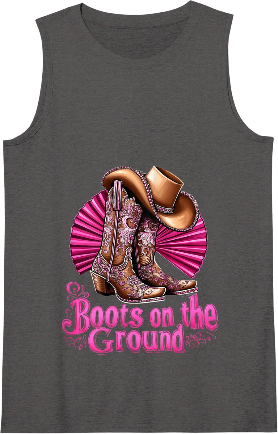 Womens Boots on the Ground Western Fans Line Dance Women Country Tank Top - Dark Heather Grey