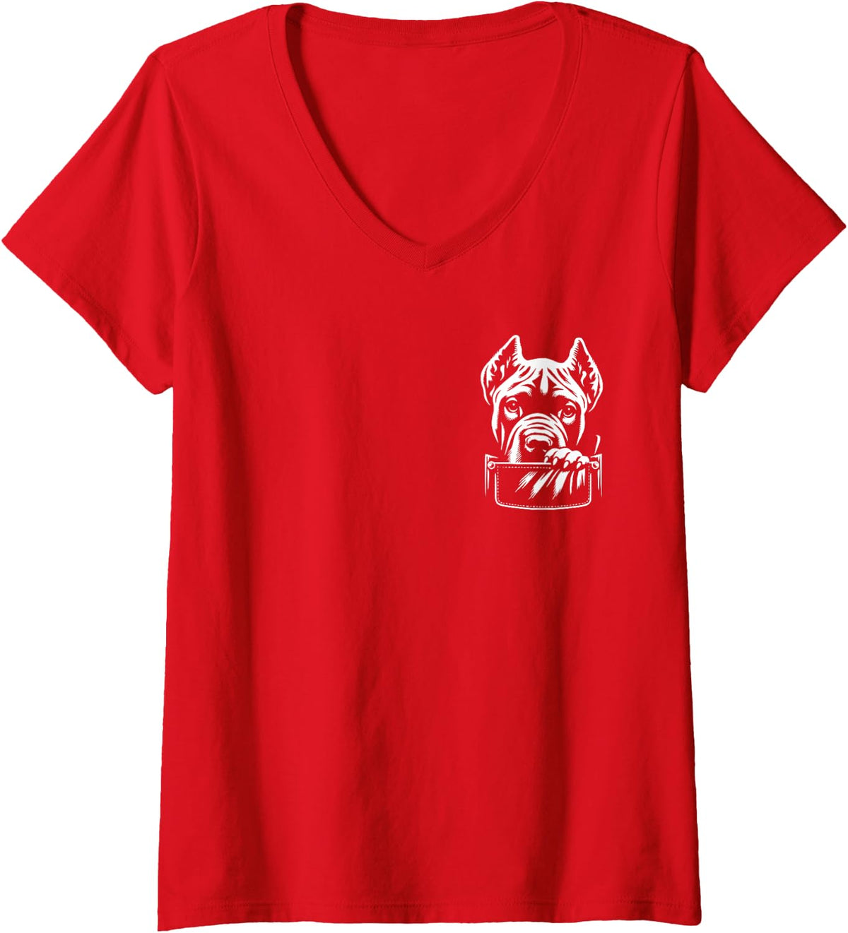 Womens Cute Peeking Cane Corso Dog Graphic Design V-Neck T-Shirt - Red