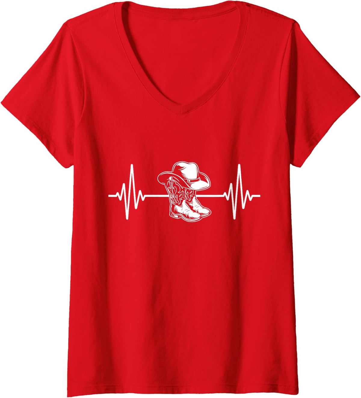 Womens Line Dancing Shoes Dancer Cowboy Hat V-Neck T-Shirt - Red