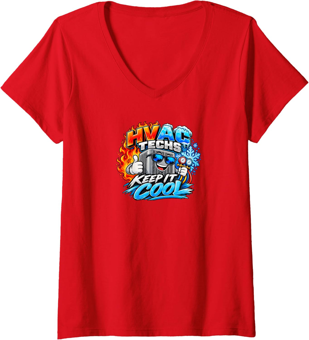 Women's HVAC Techs Keep It Cool Funny Heating and Cooling Technician V-Neck T-Shirt - Red