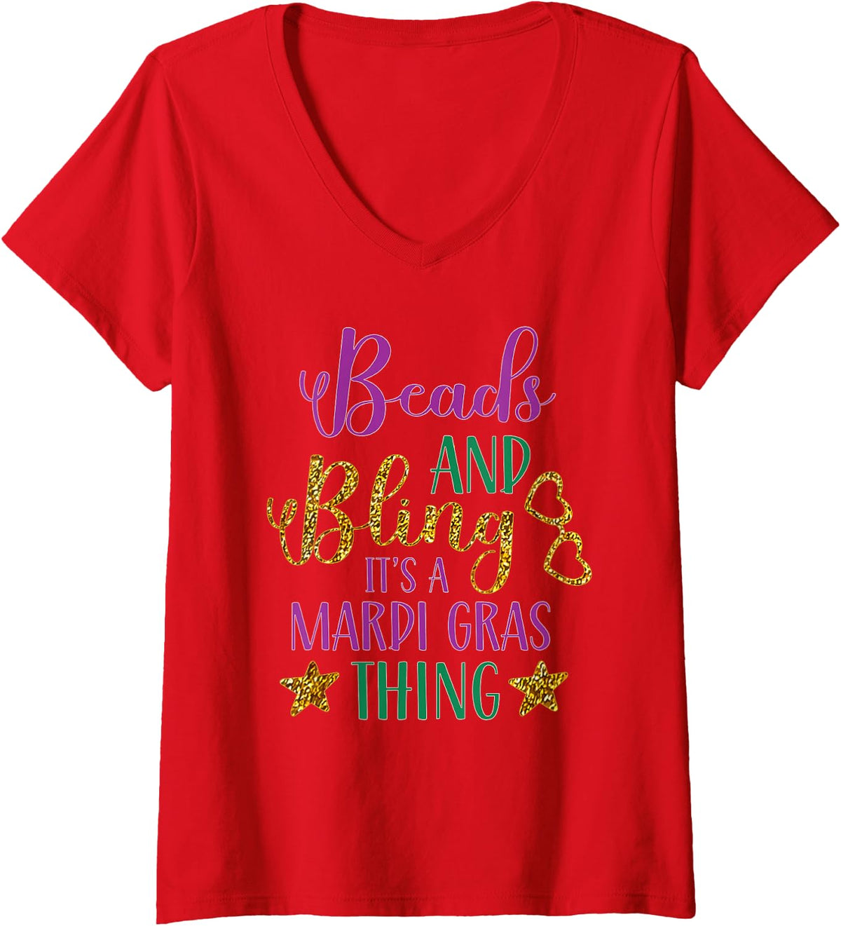 Women's Beads and Bling It's a Mardi Gras Thing Mardi Gras V-Neck T-Shirt - Red